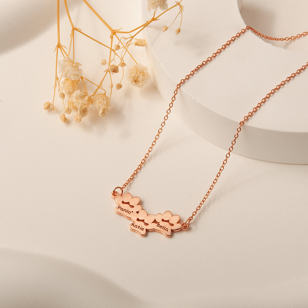 Horizontal Paw Print Name Necklace