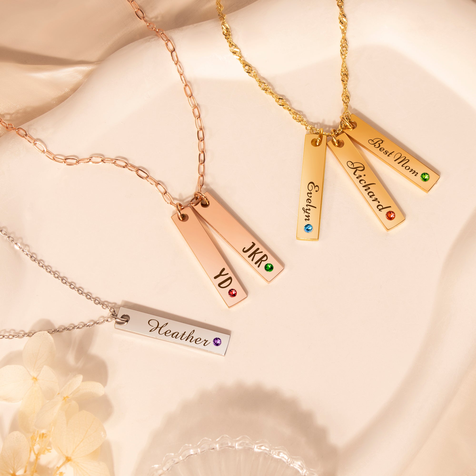 Custom Vertical Bar Birthstone Necklace