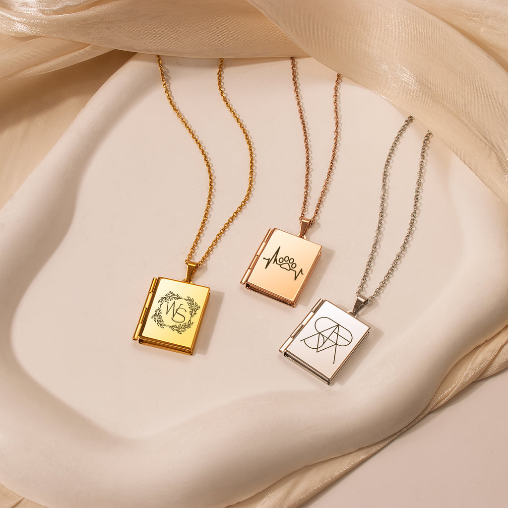 Square Logo Photo Locket Necklace