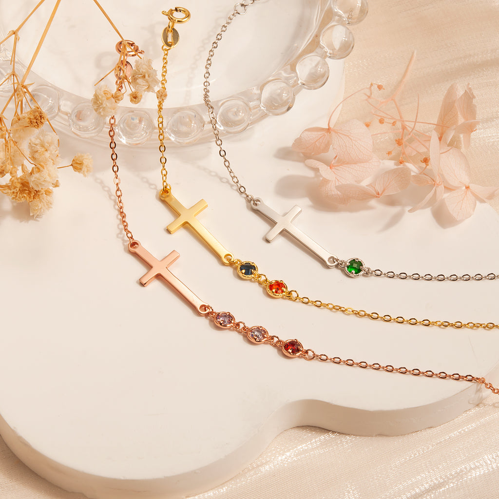 Cross with Multi-Birthstone Bracelet