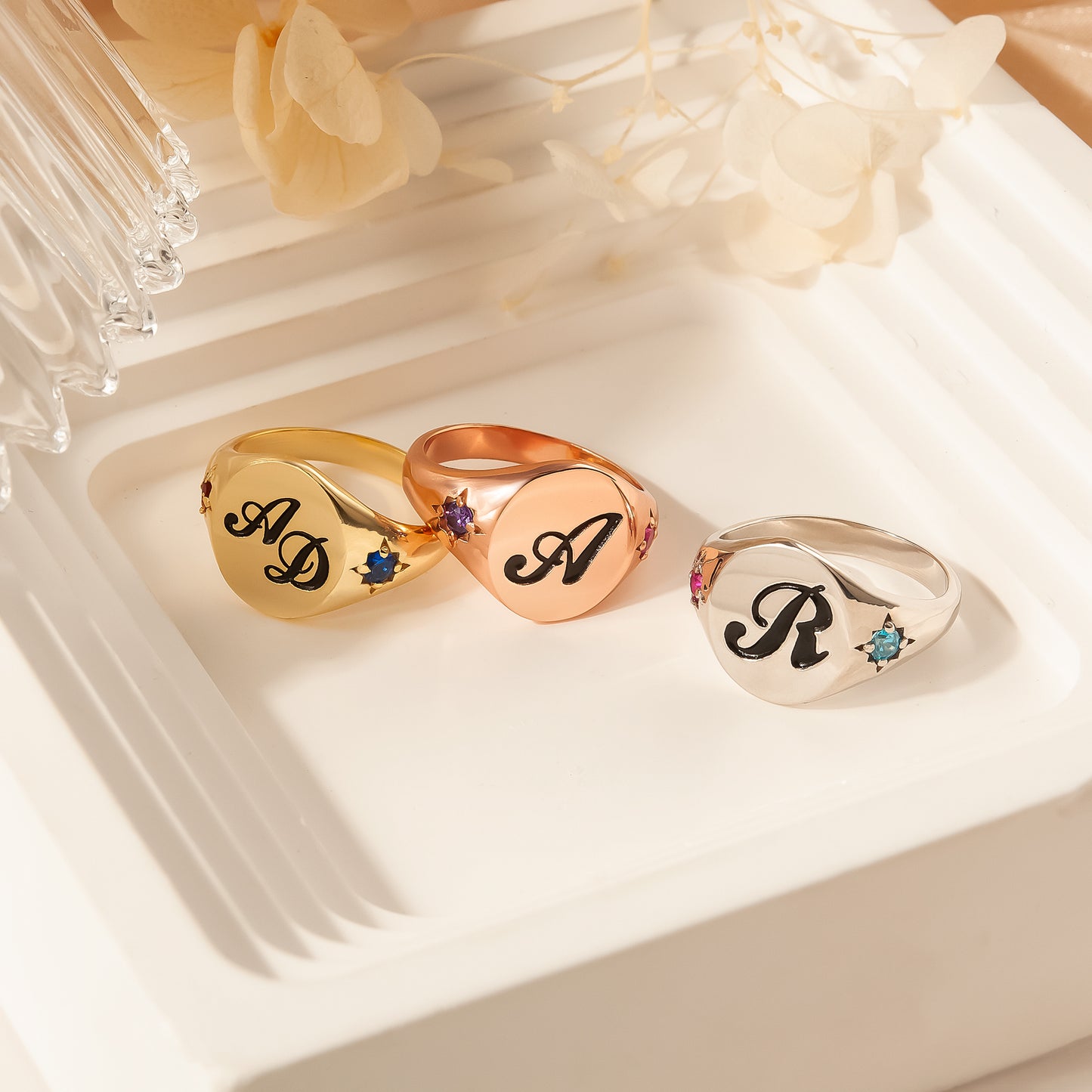 Personalized Initial and Birthstone Ring