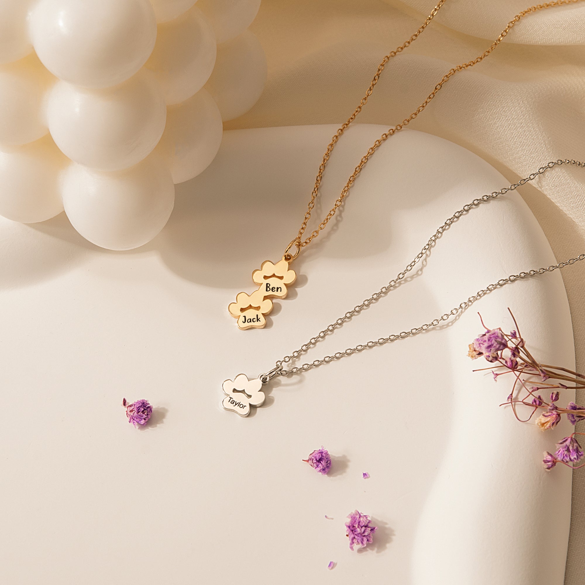 Vertical Paw Print Name Necklace