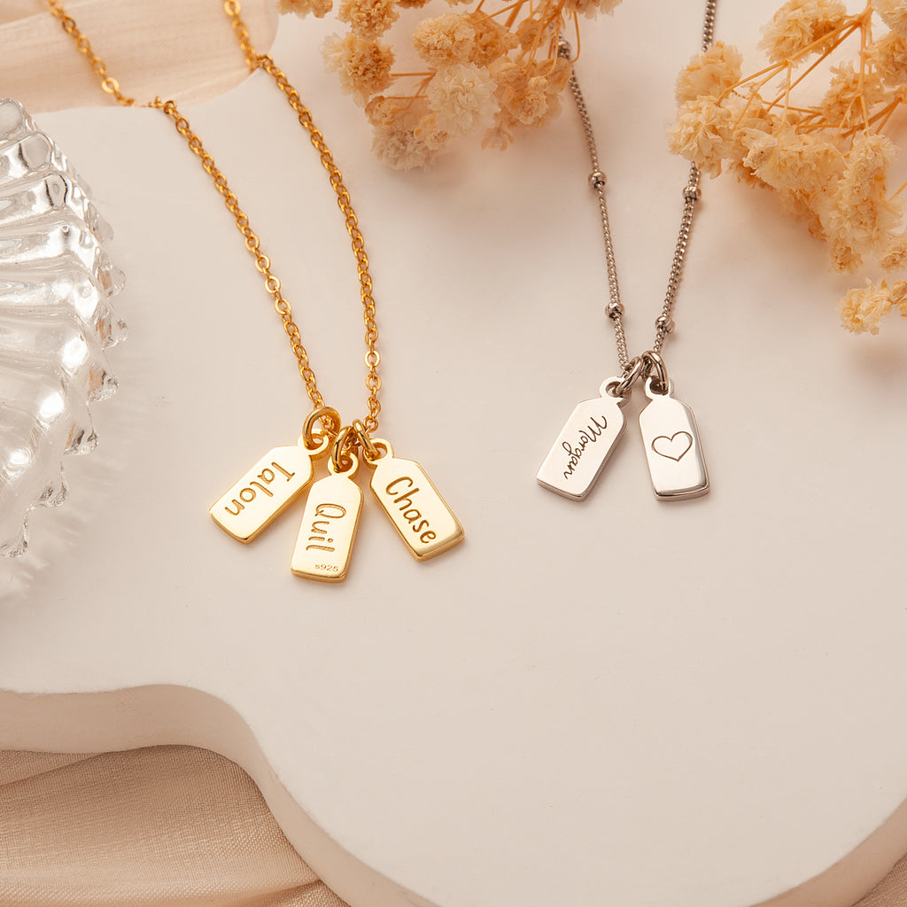 Name Mini Tag Brass Bar Necklace