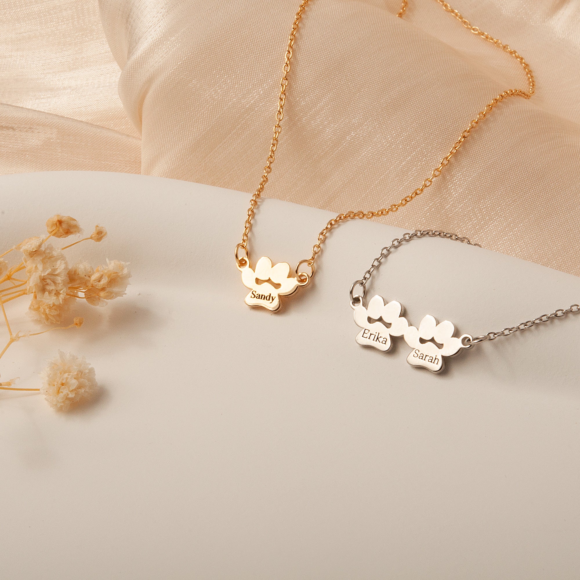 Horizontal Paw Print Name Necklace