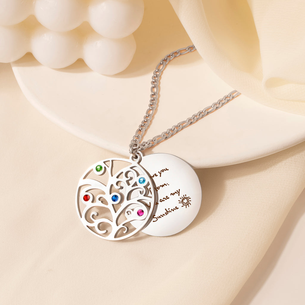 Handwriting Birthstone Tree of Life Necklace
