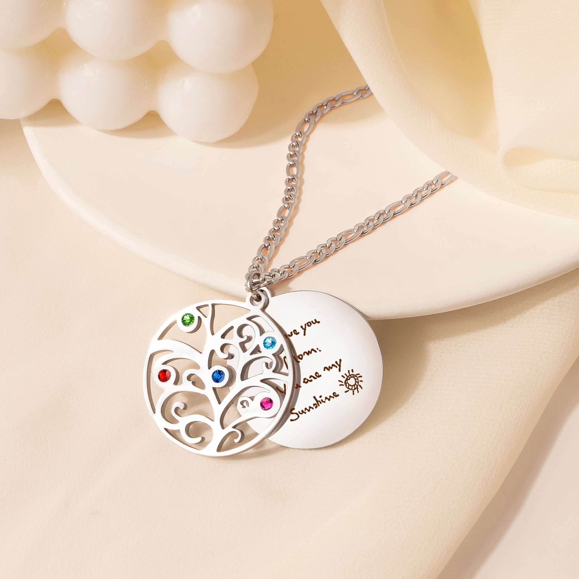 Handwriting Birthstone Tree of Life Necklace