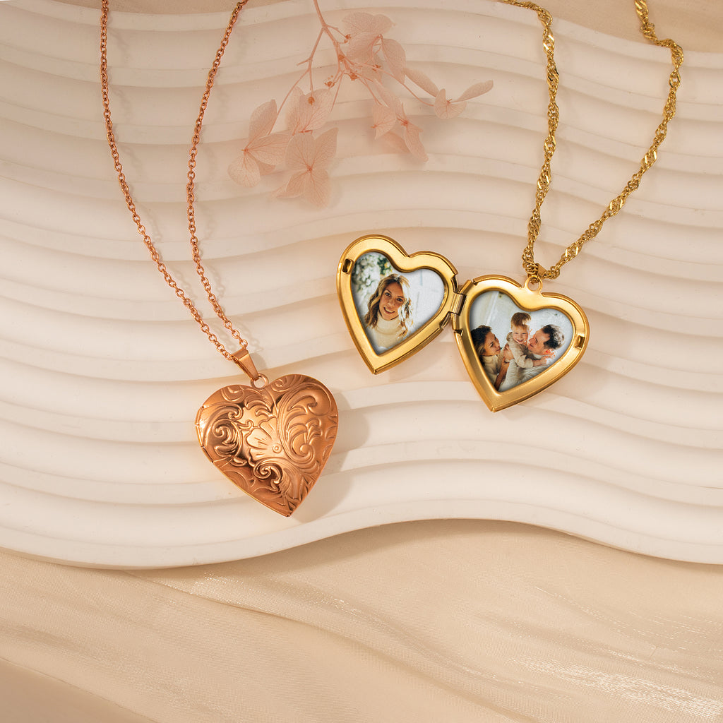 Plant Pattern Heart Photo Locket