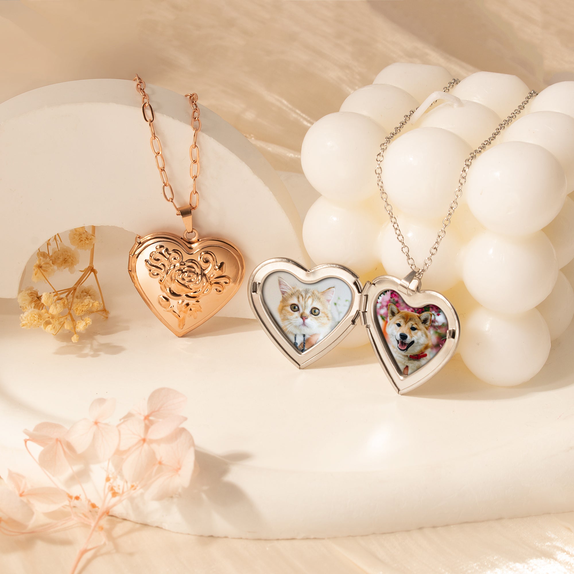 Custom Rose Pet Photo Heart Locket