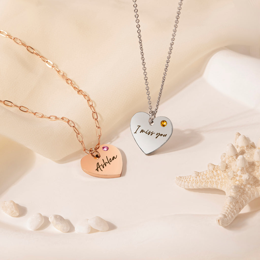 Custom Handwriting Birthstone Heart Necklace