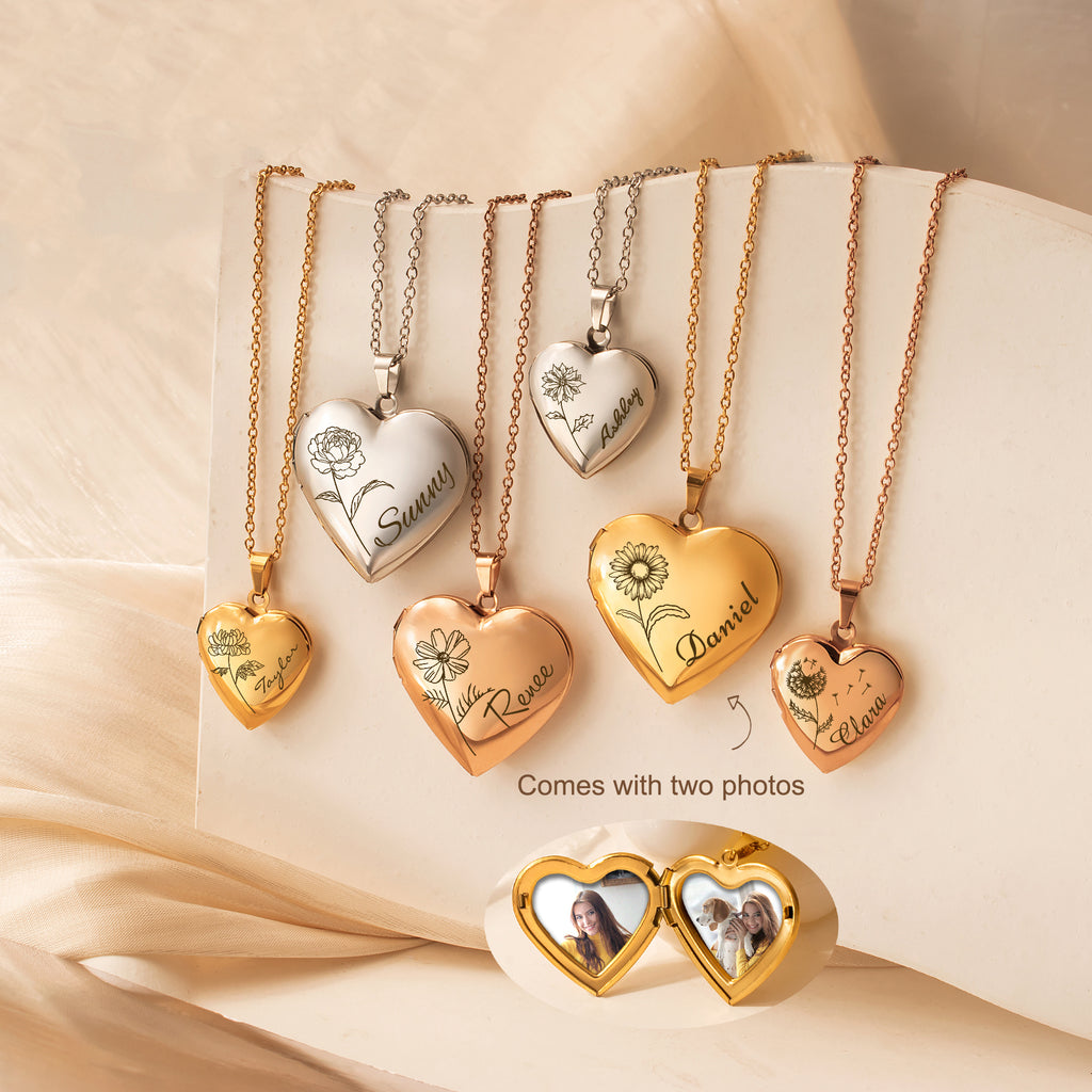 Birth Flower and Name Locket Necklace