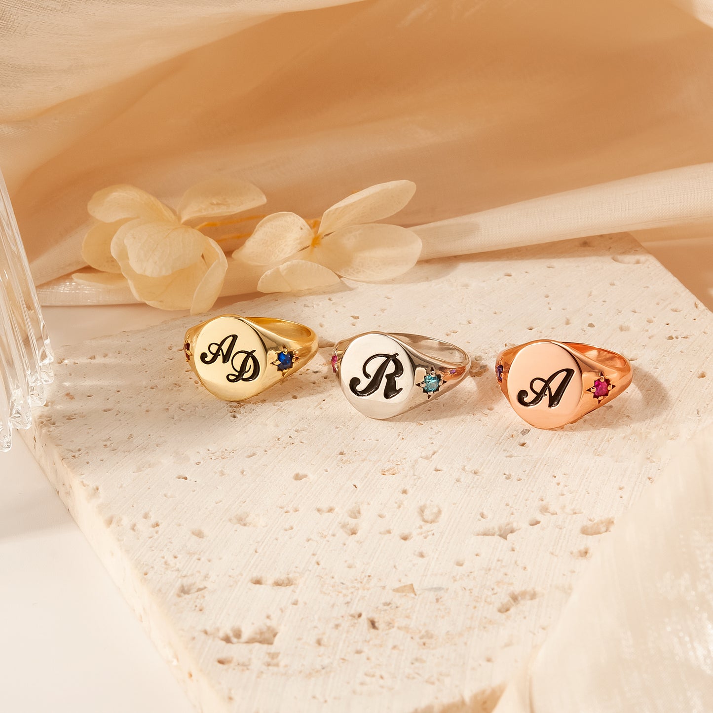 Personalized Initial and Birthstone Ring