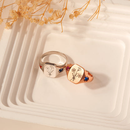 Personalized Birth Flower Birthstone Ring