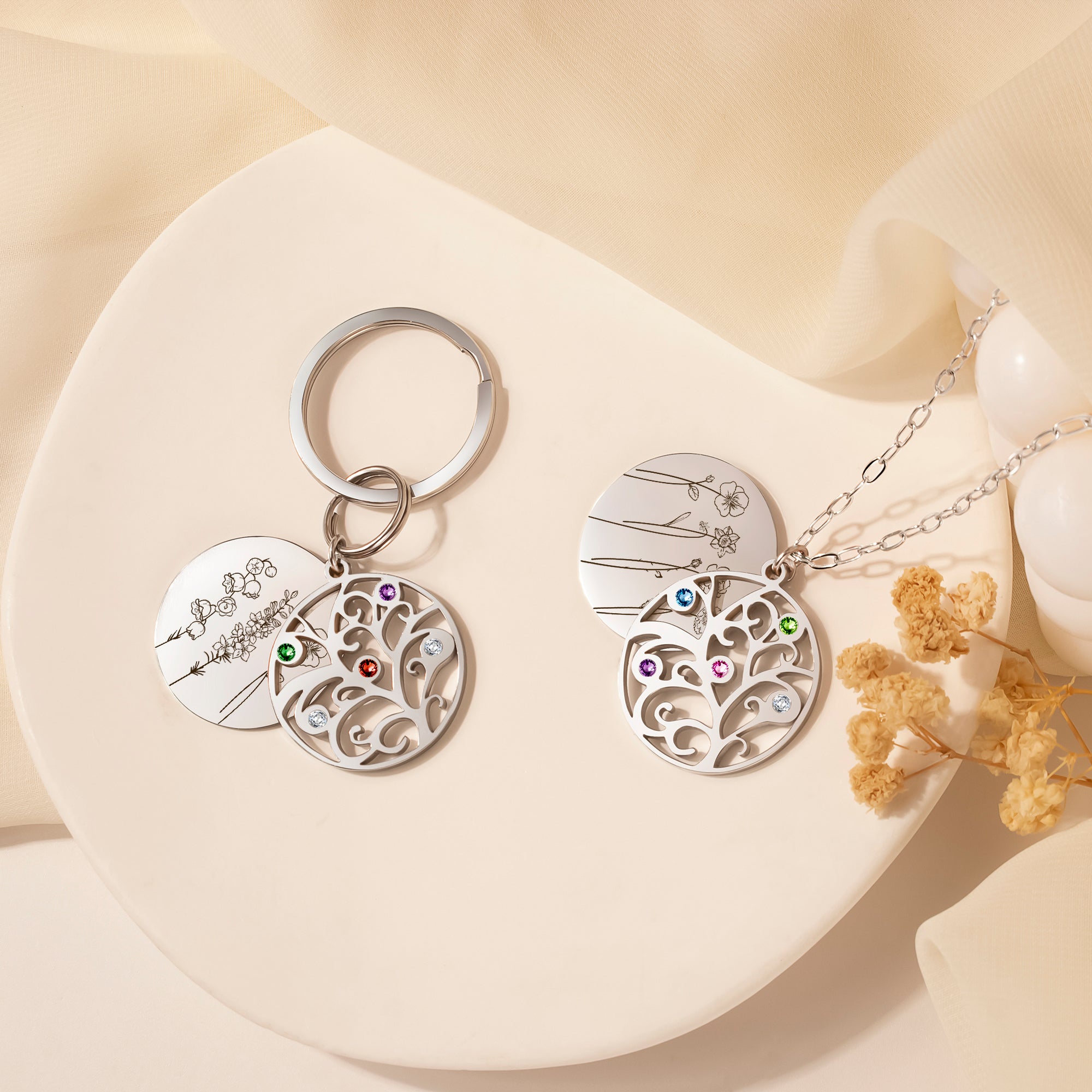 2-4 Flowers Birthstone Tree of Life Necklace