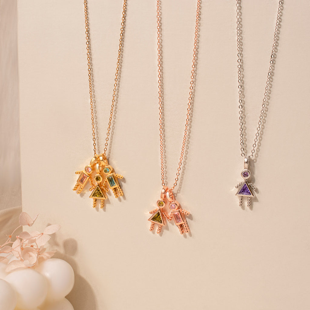 Birthstone Custom Boy and Girl Charms Necklaces