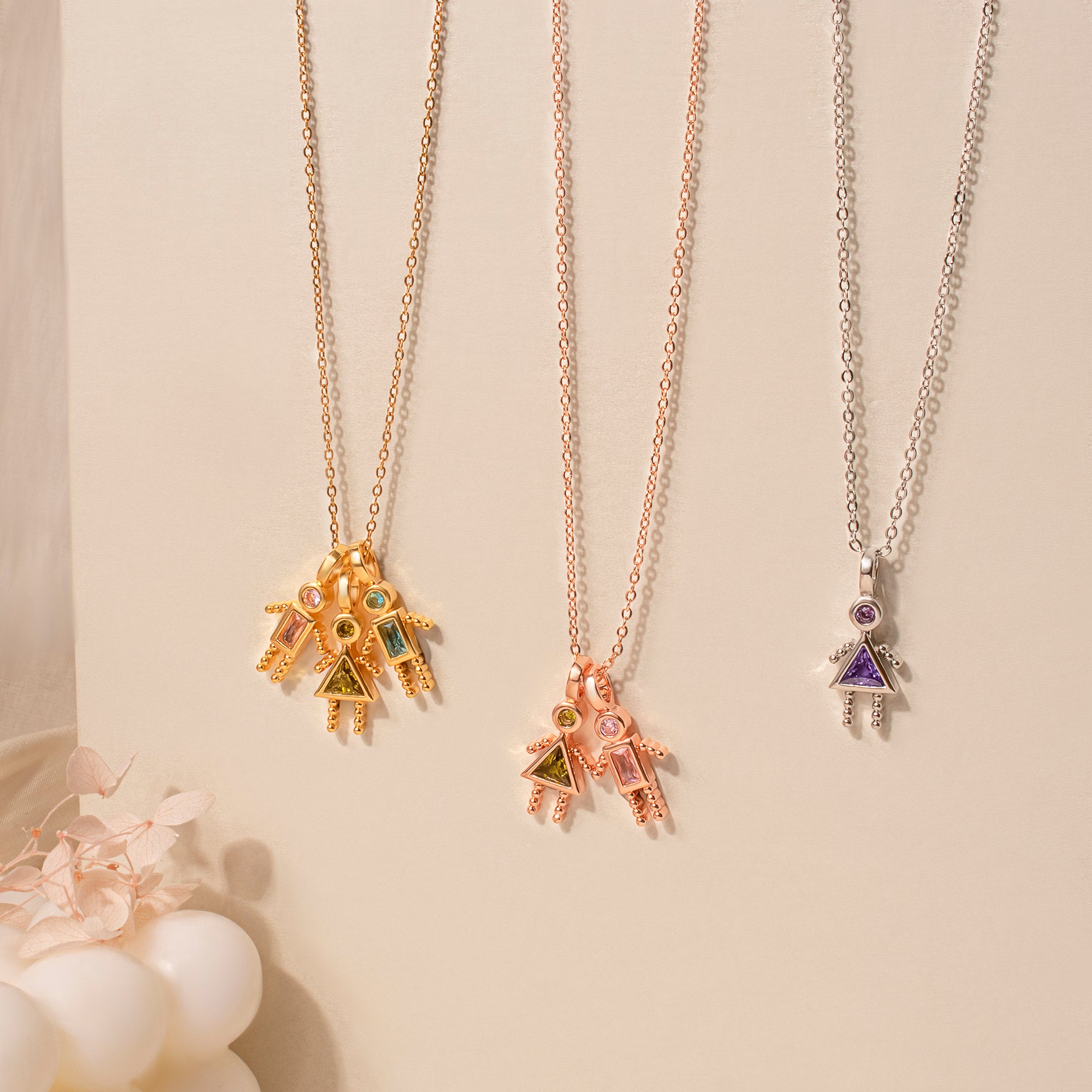 Birthstone Custom Boy and Girl Charms Necklaces