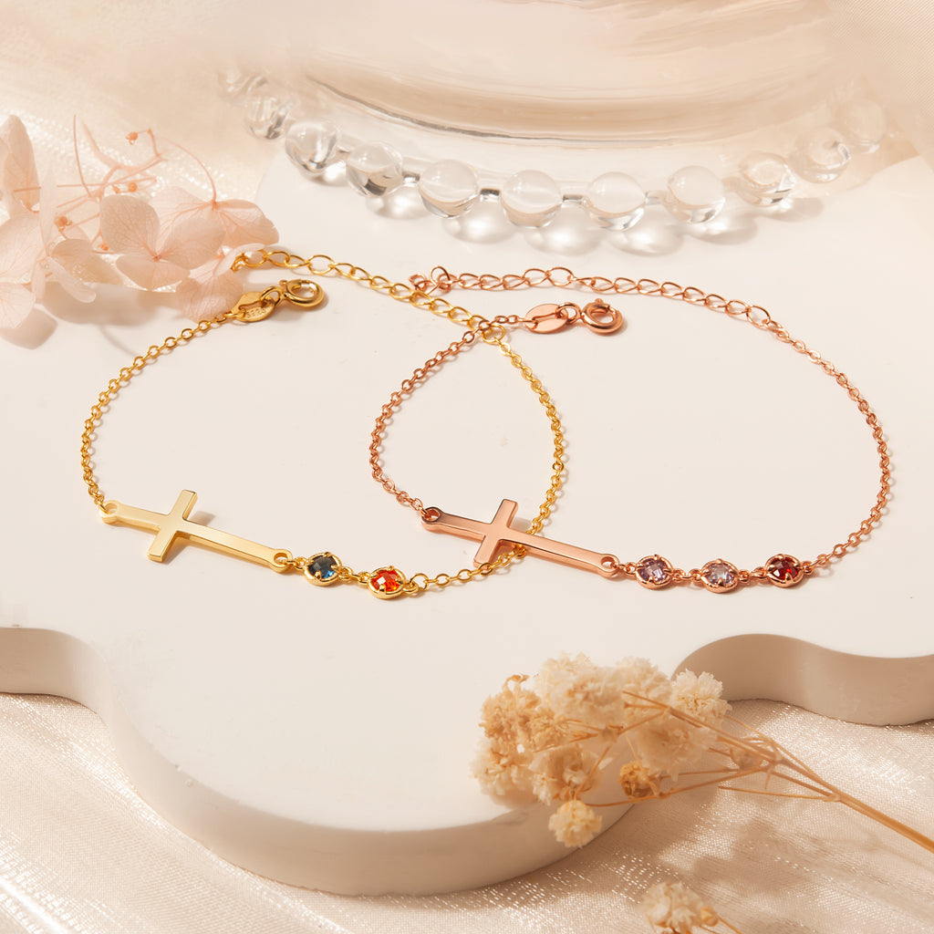 Cross with Multi-Birthstone Bracelet