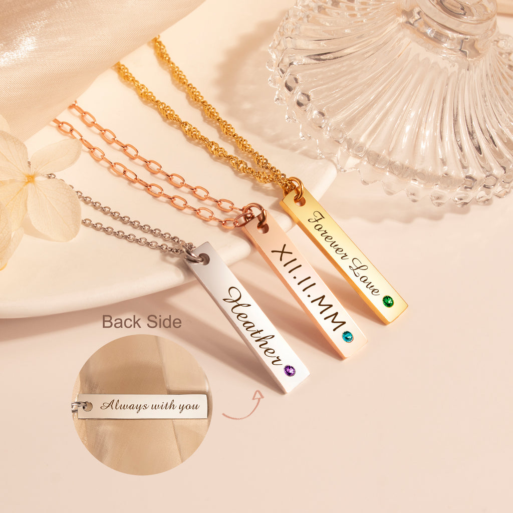 Custom Vertical Bar Birthstone Necklace