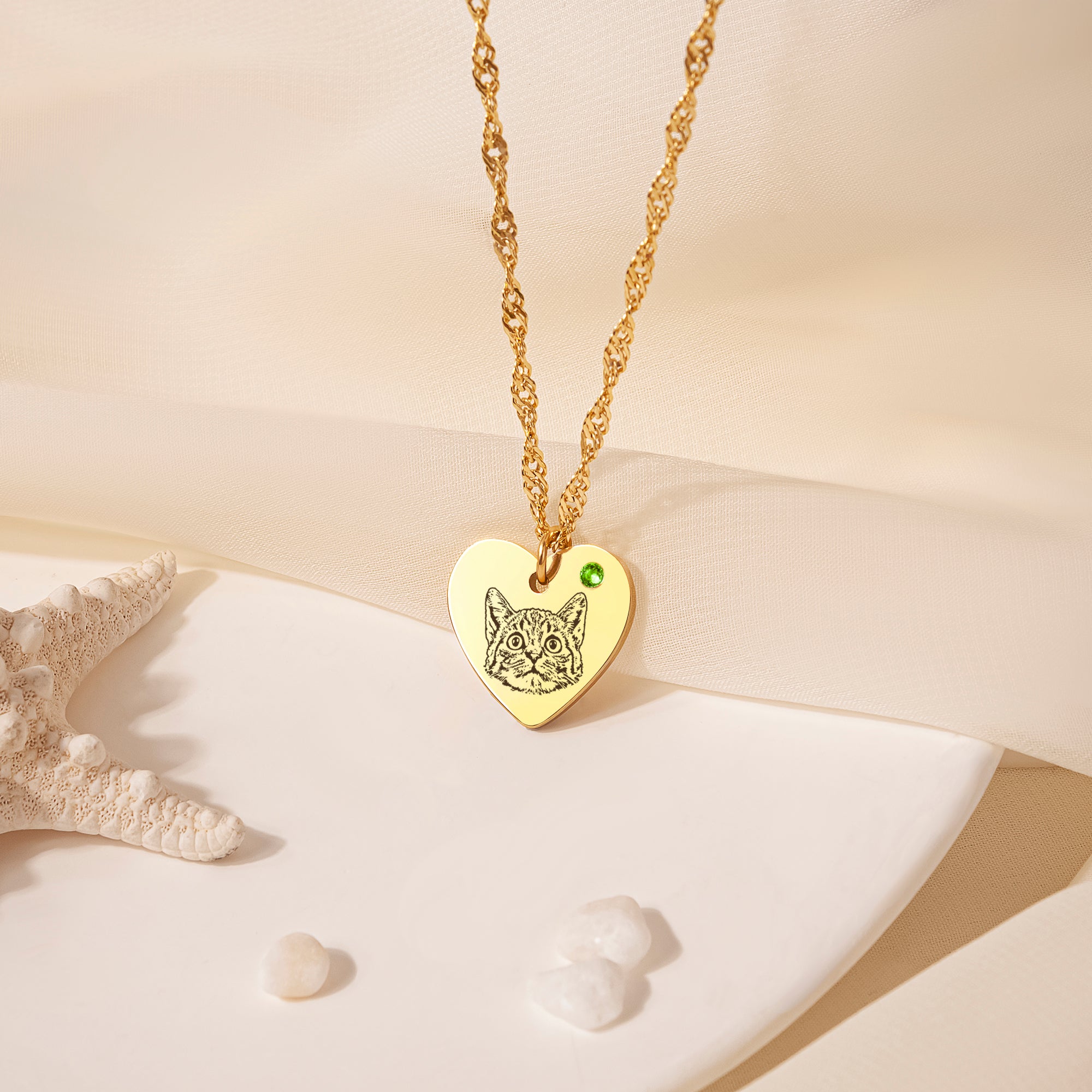 Pet Portrait Birthstone Heart Necklace