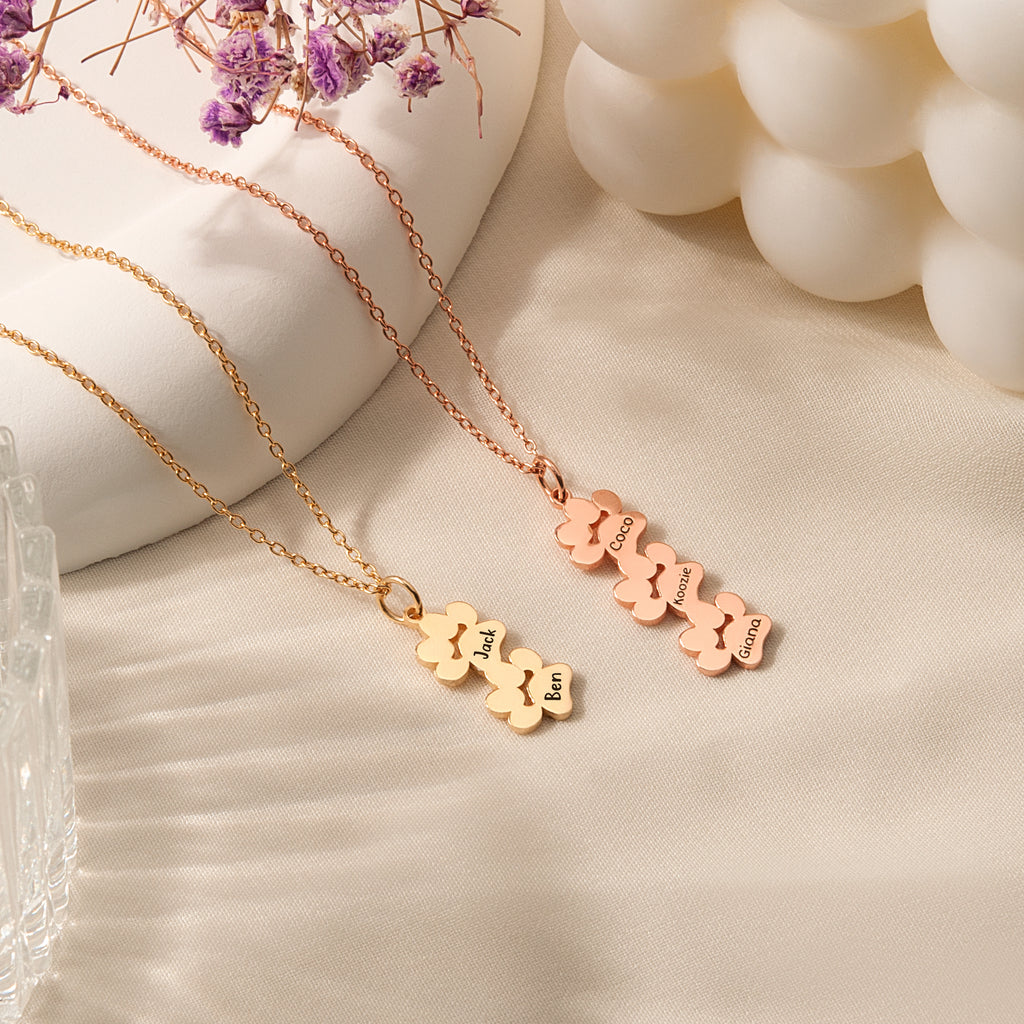 Vertical Paw Print Name Necklace