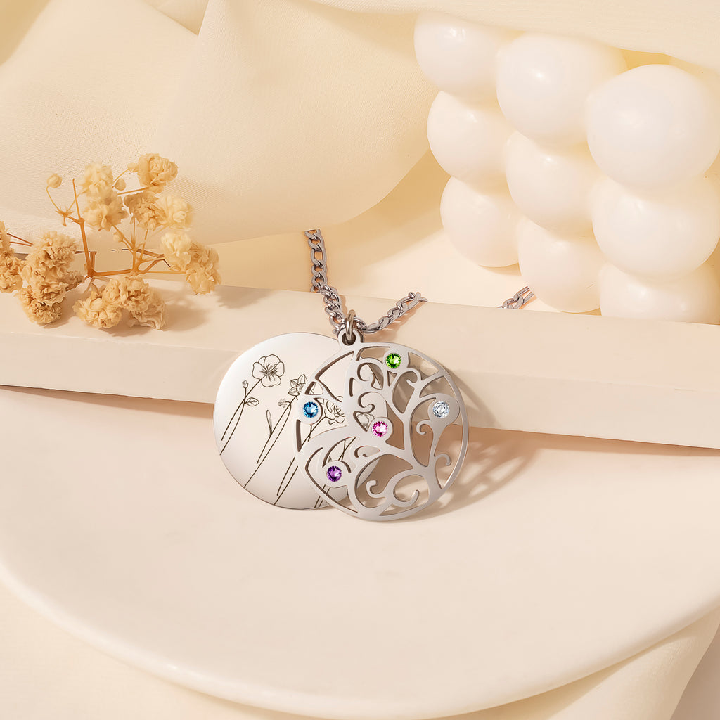 2-4 Flowers Birthstone Tree of Life Necklace