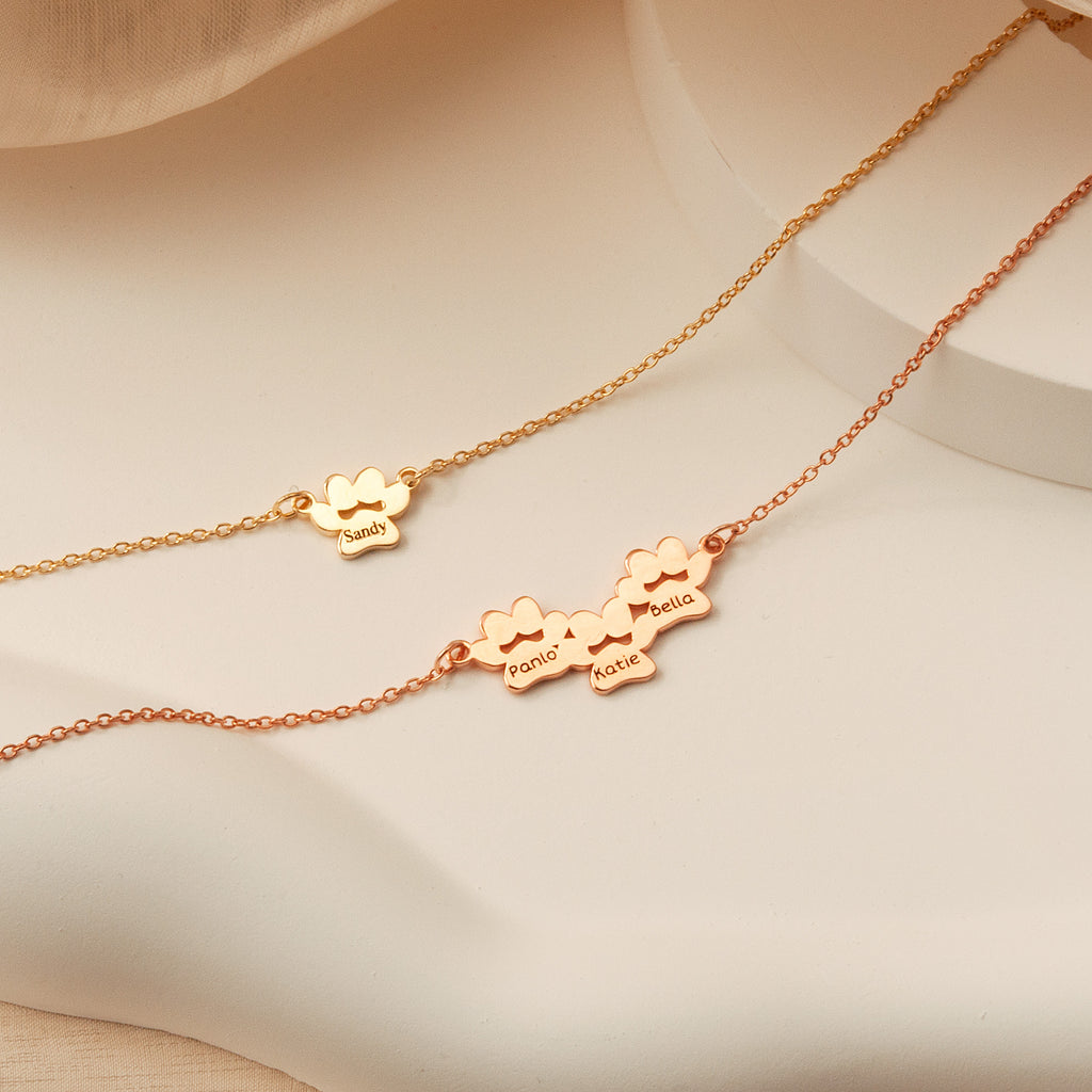 Horizontal Paw Print Name Necklace