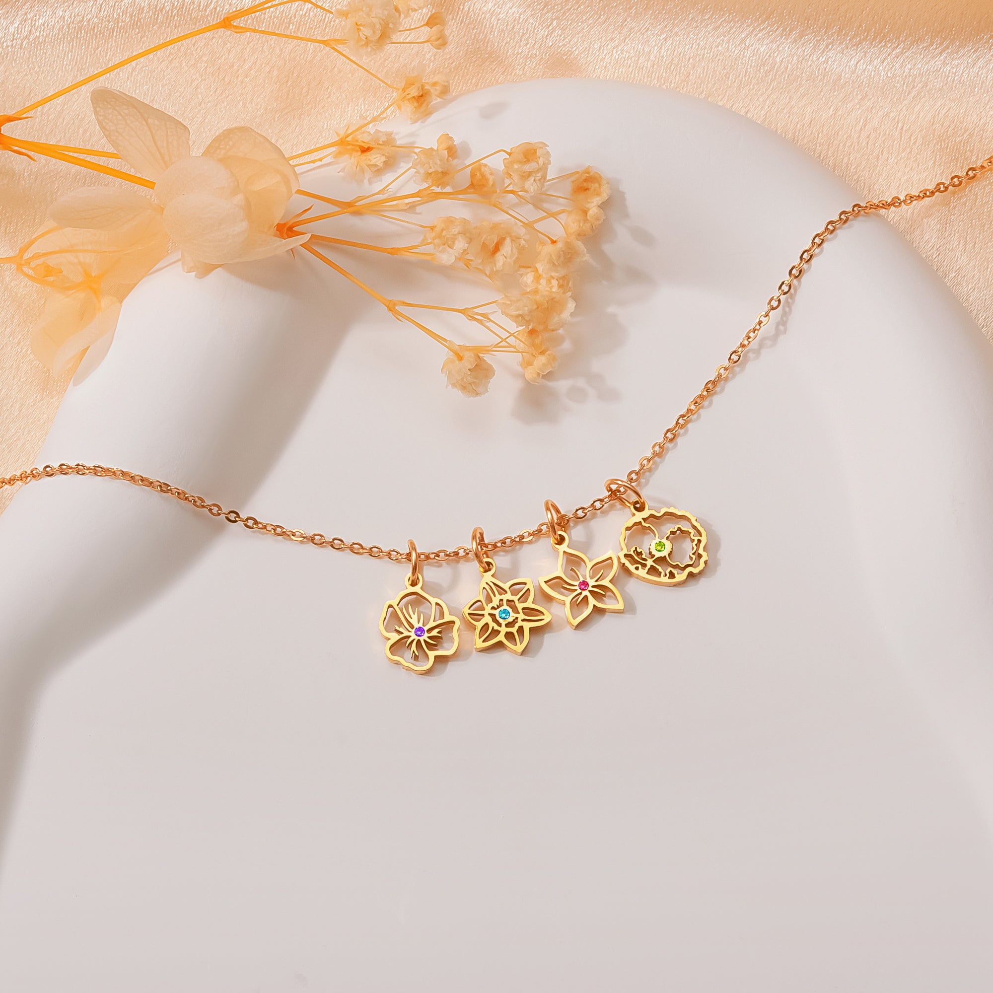 Birth Flower Charm Necklace