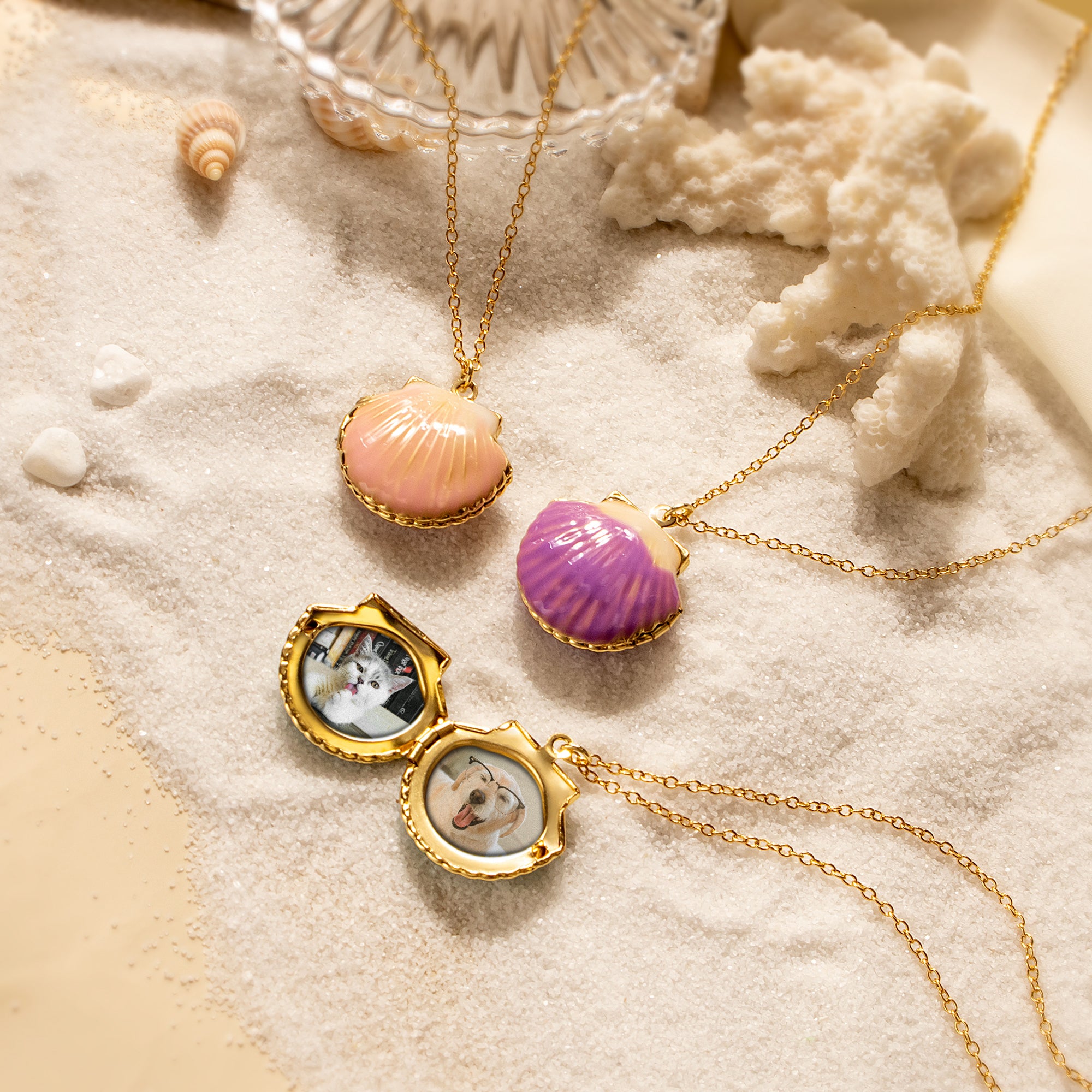 Custom Seashell Pet Photo Locket Necklace