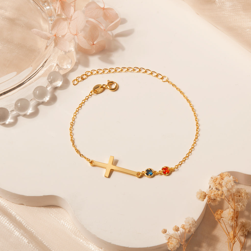 Cross with Multi-Birthstone Bracelet