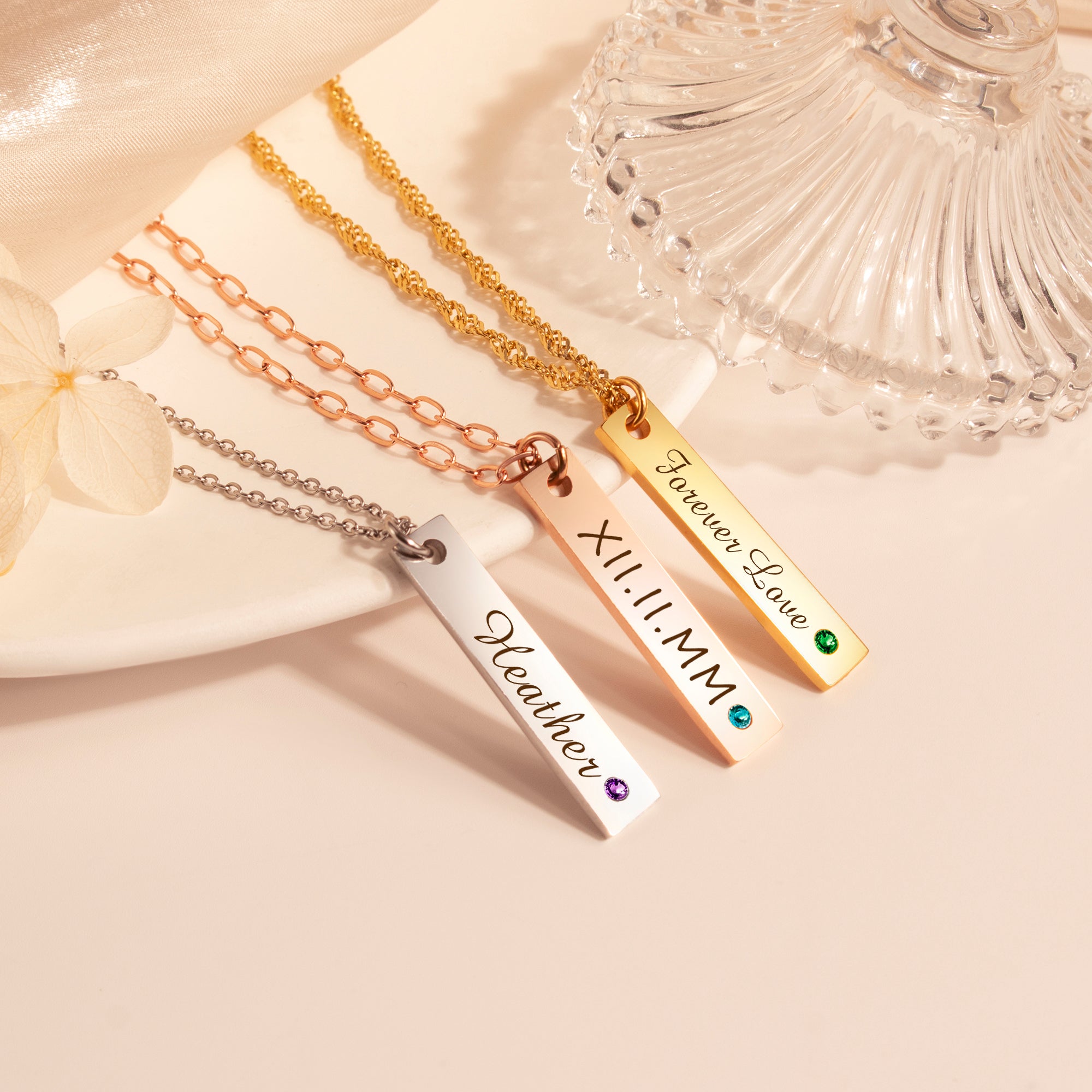 Custom Vertical Bar Birthstone Necklace