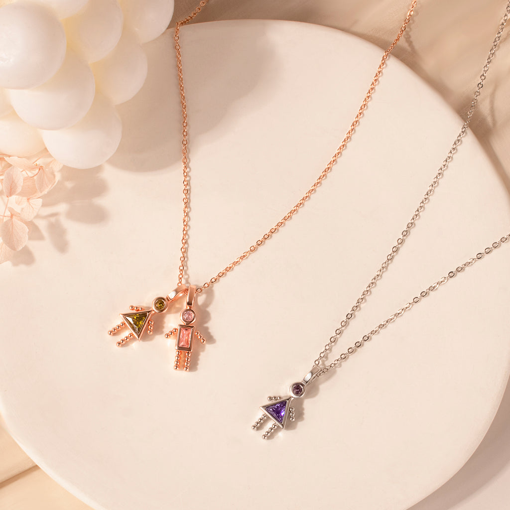 Birthstone Custom Boy and Girl Charms Necklaces