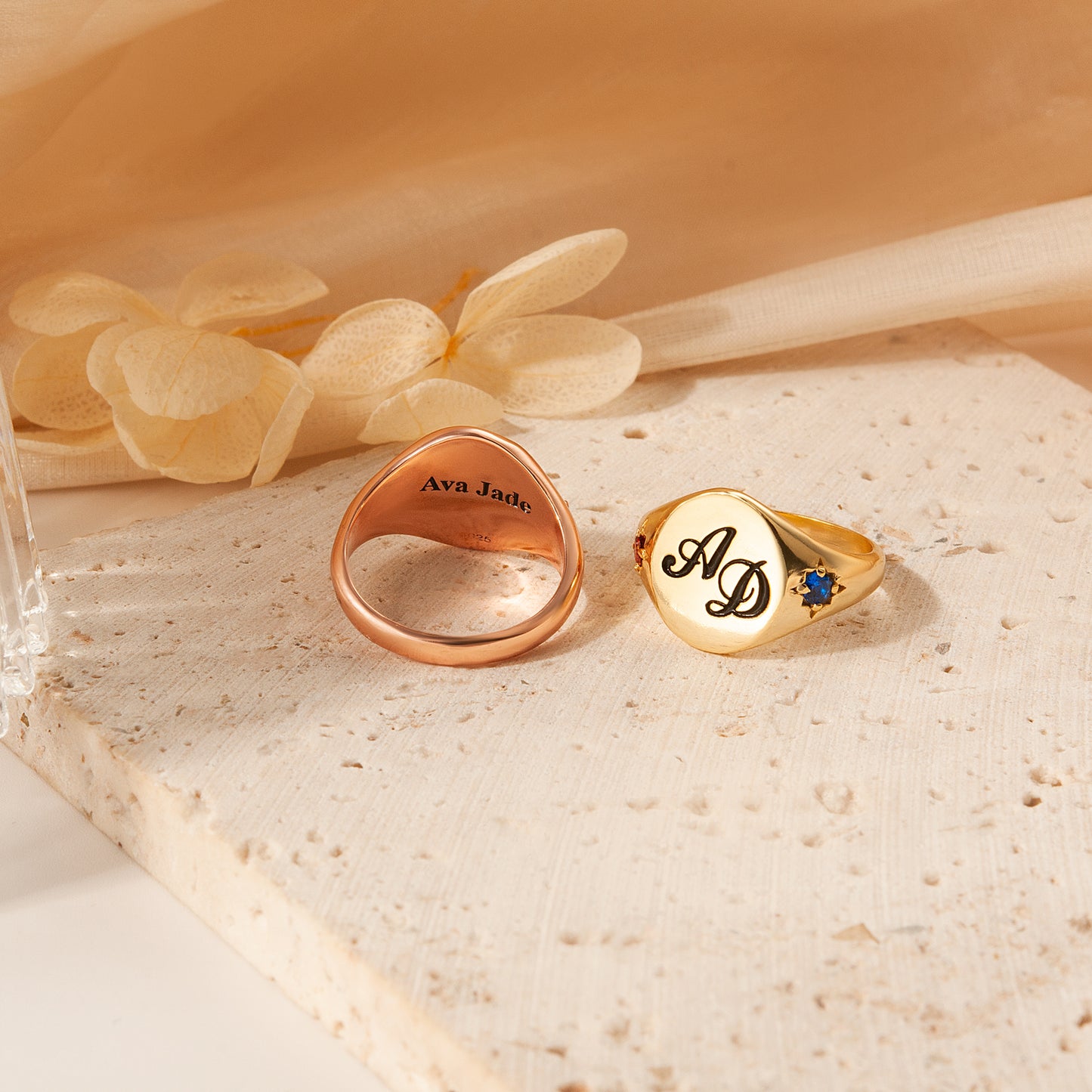 Personalized Initial and Birthstone Ring