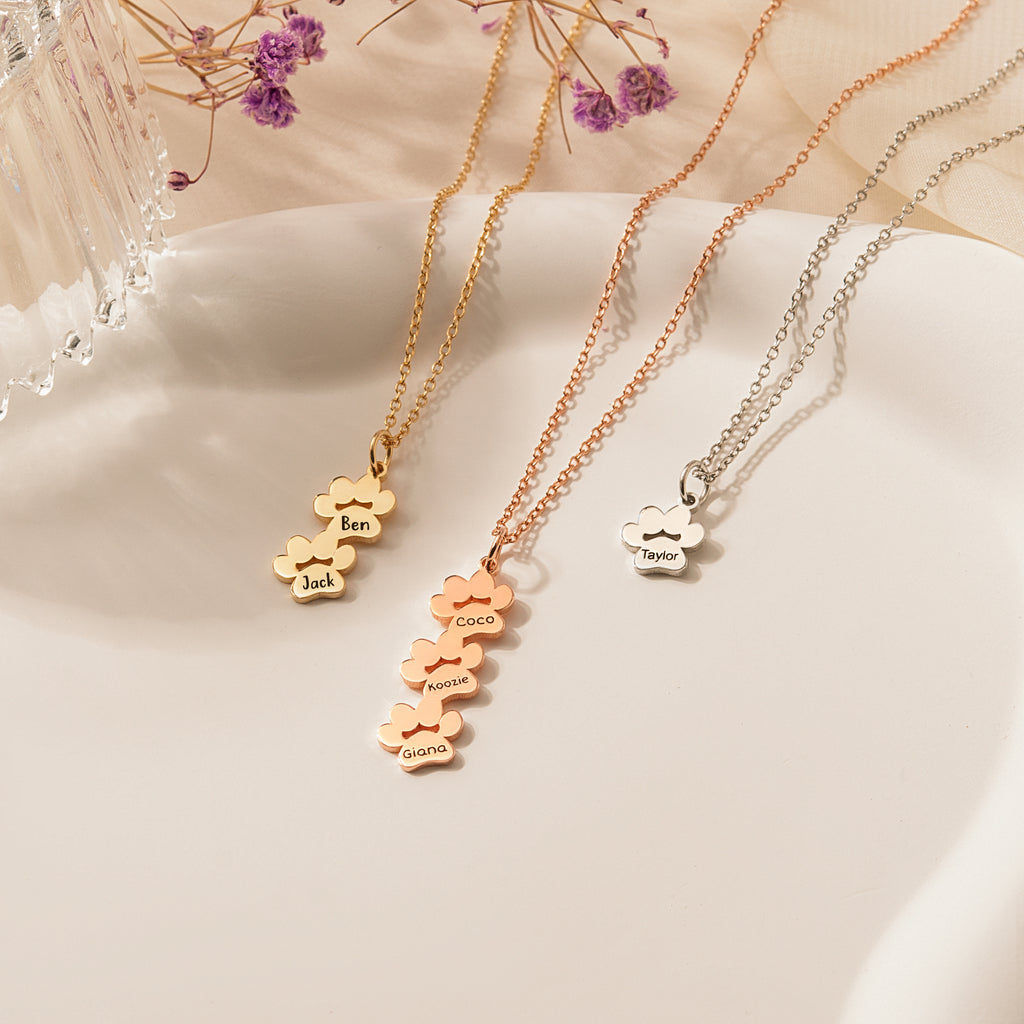Vertical Paw Print Name Necklace