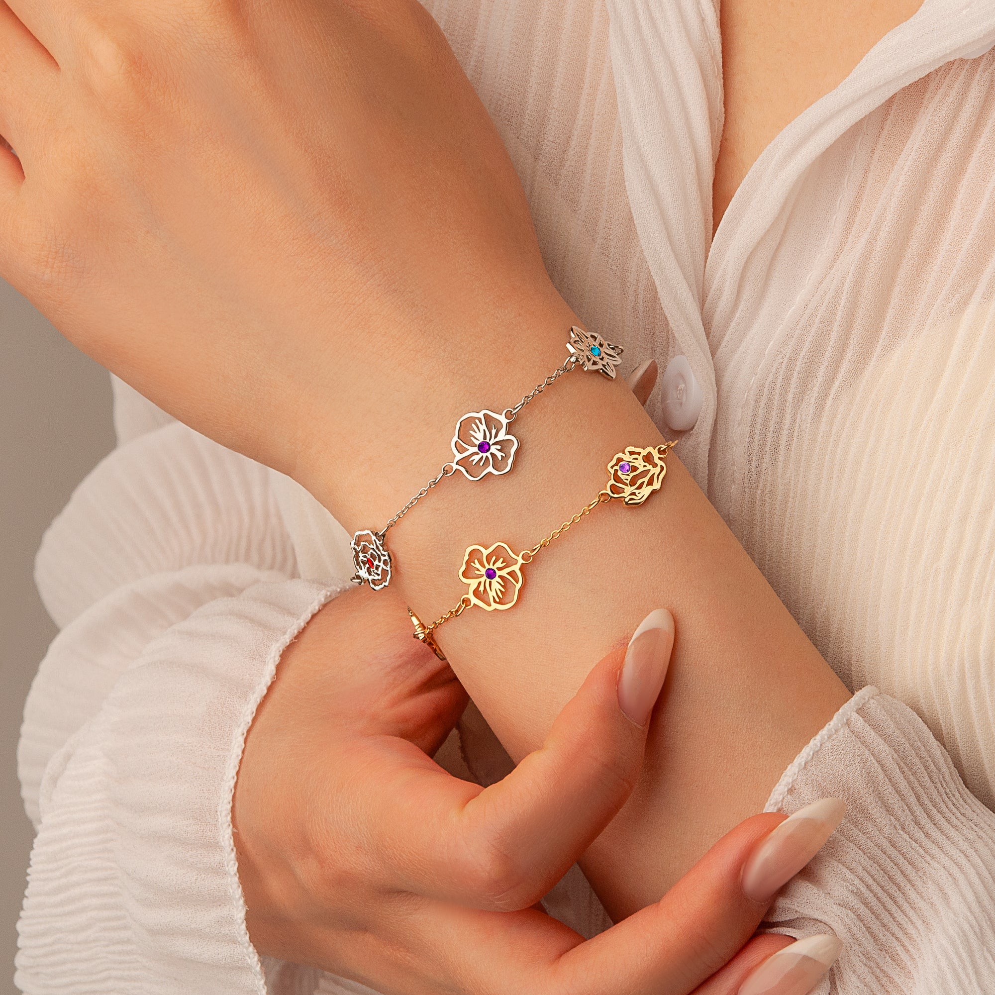 Birth Flower and Birthstone Bracelet