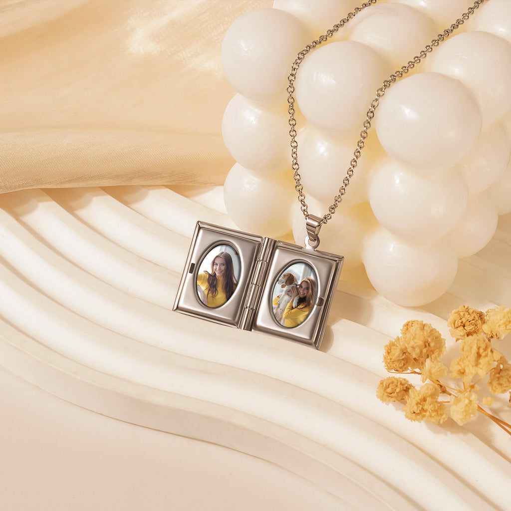 Birth Flower 18K Gold Vintage Square Locket Necklace