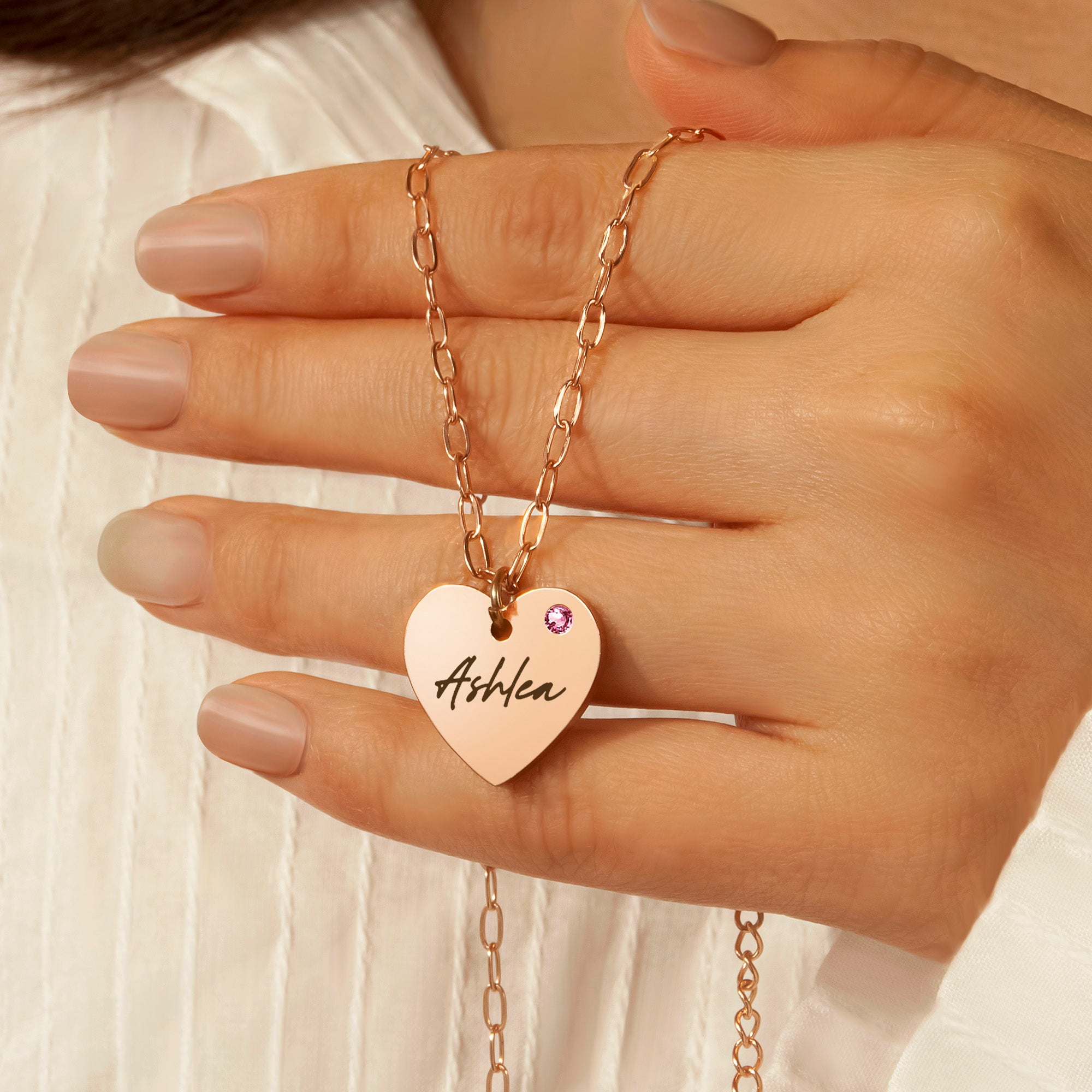 Custom Handwriting Birthstone Heart Necklace