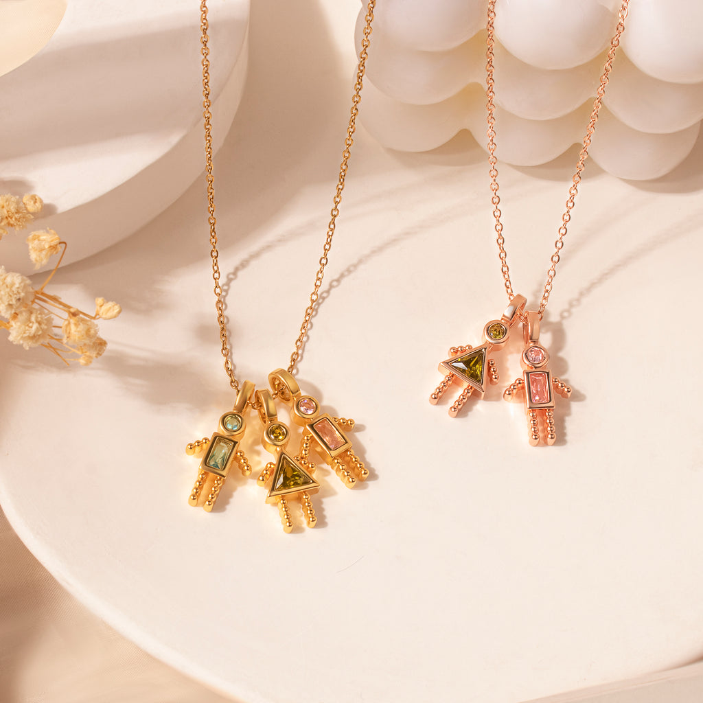 Birthstone Custom Boy and Girl Charms Necklaces