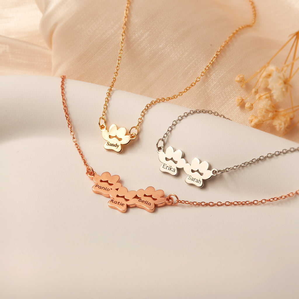 Horizontal Paw Print Name Necklace