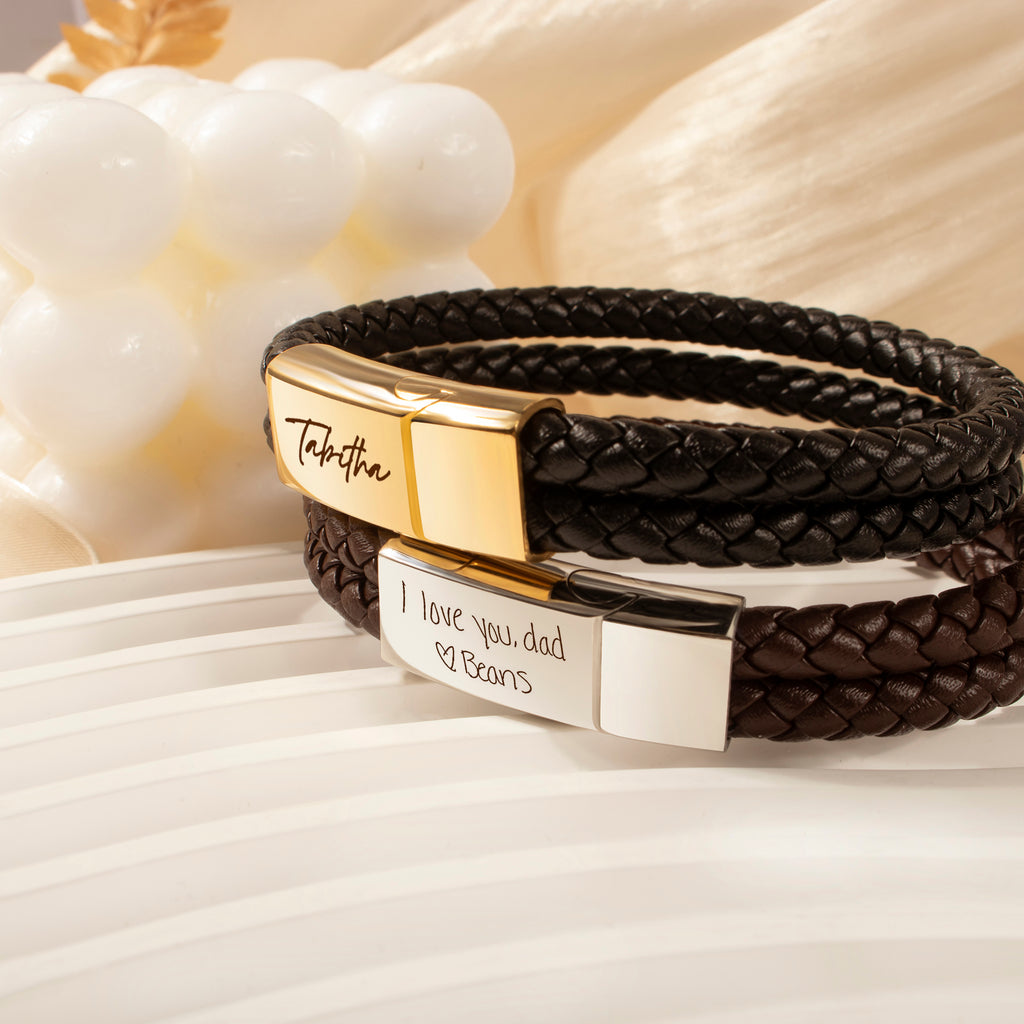 Custom Handwriting Double Strap Leather Bracelet