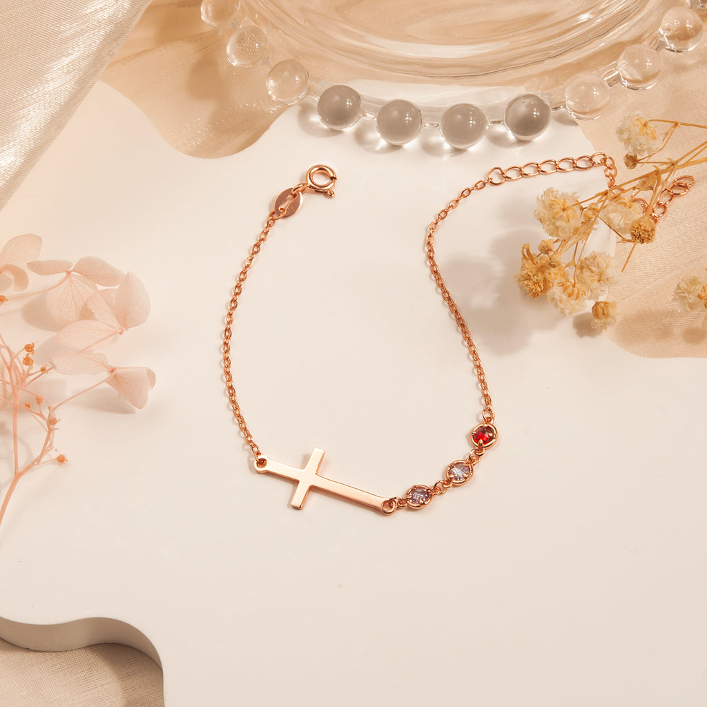 Cross with Multi-Birthstone Bracelet