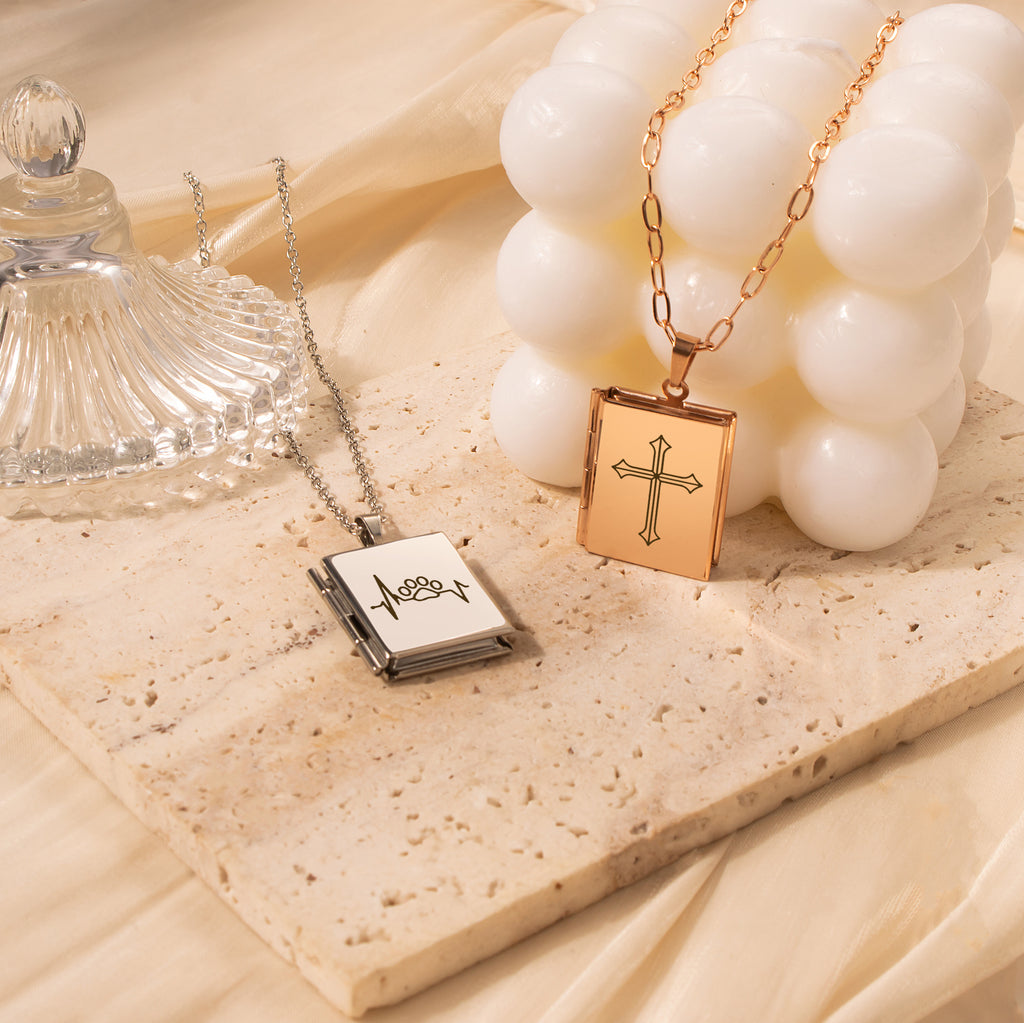 Square Logo Photo Locket Necklace