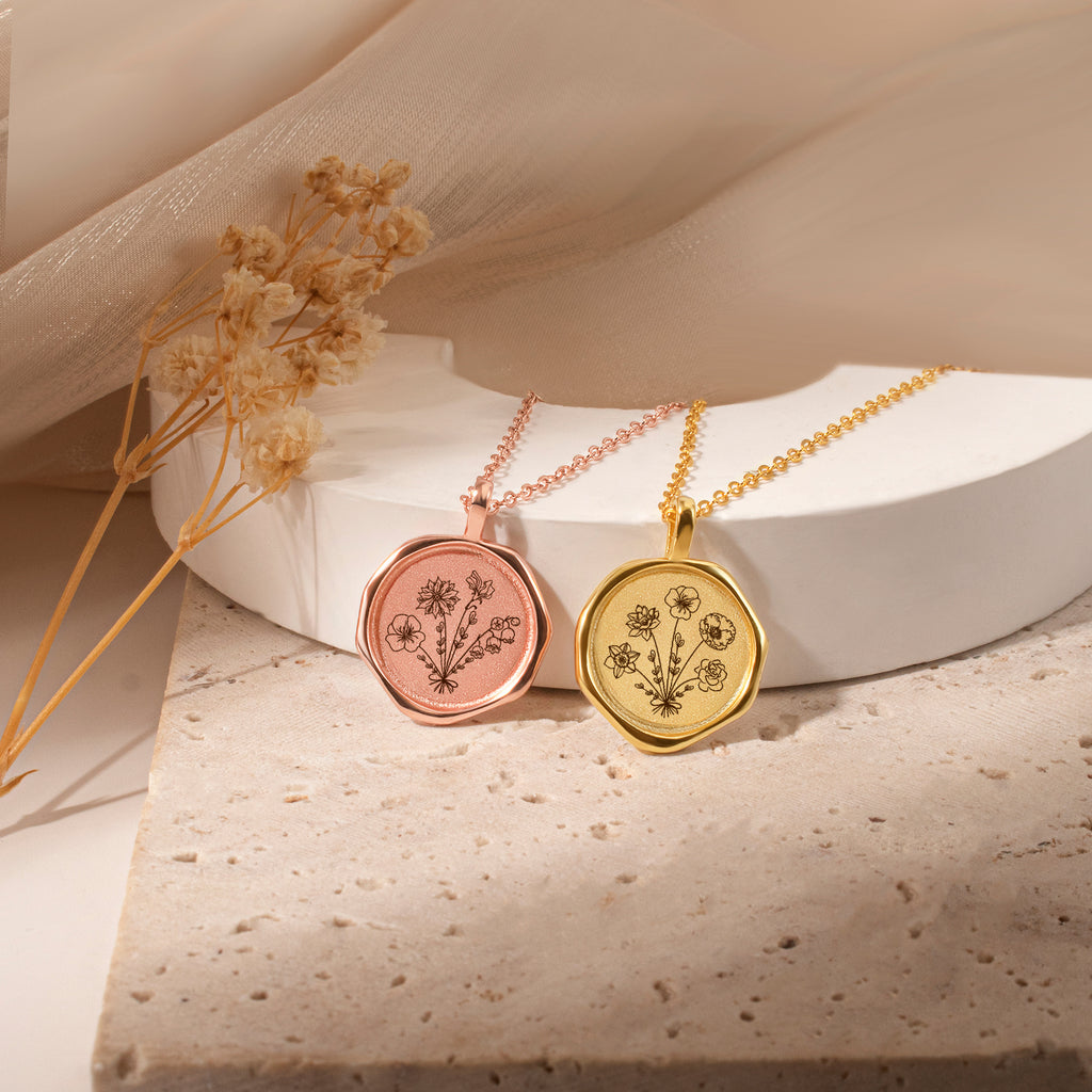 Custom Flower Bouquet Stamped Necklace