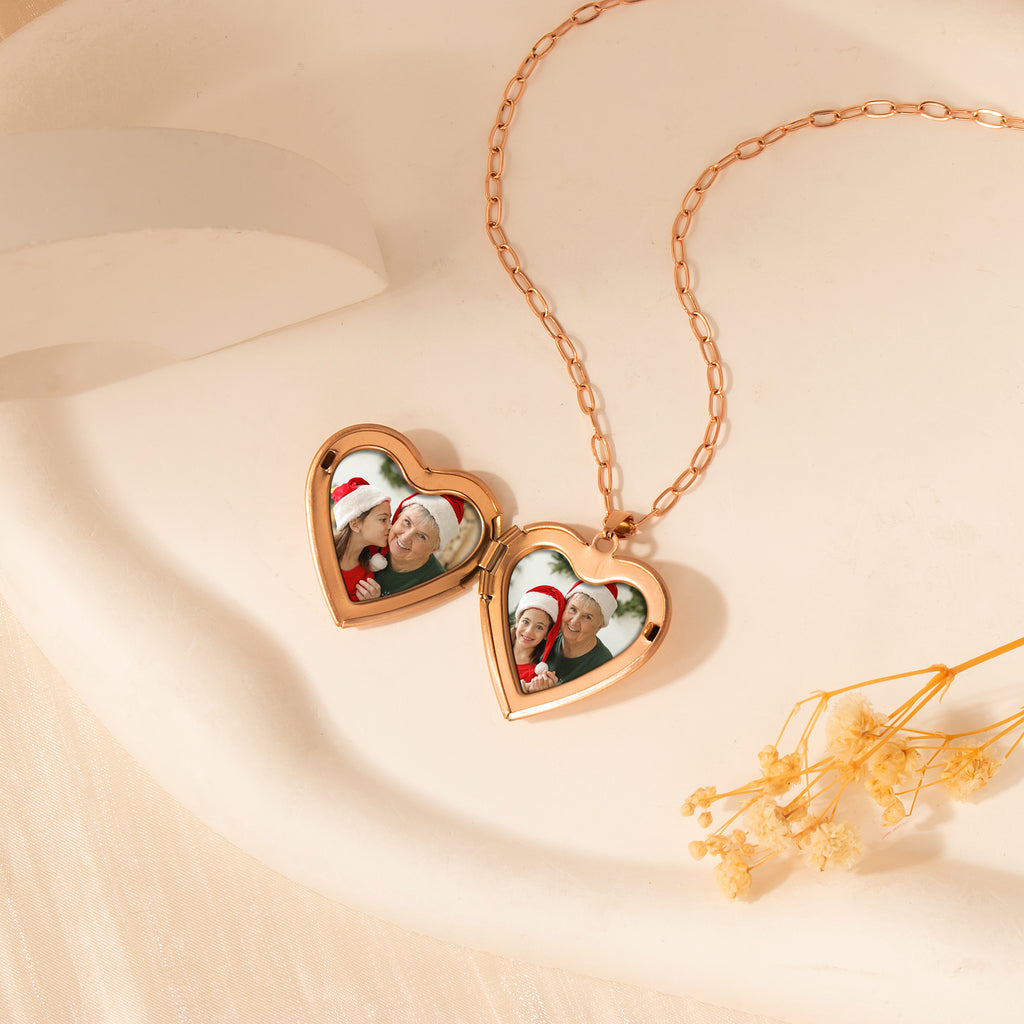 Rose Photo Heart Locket Necklace