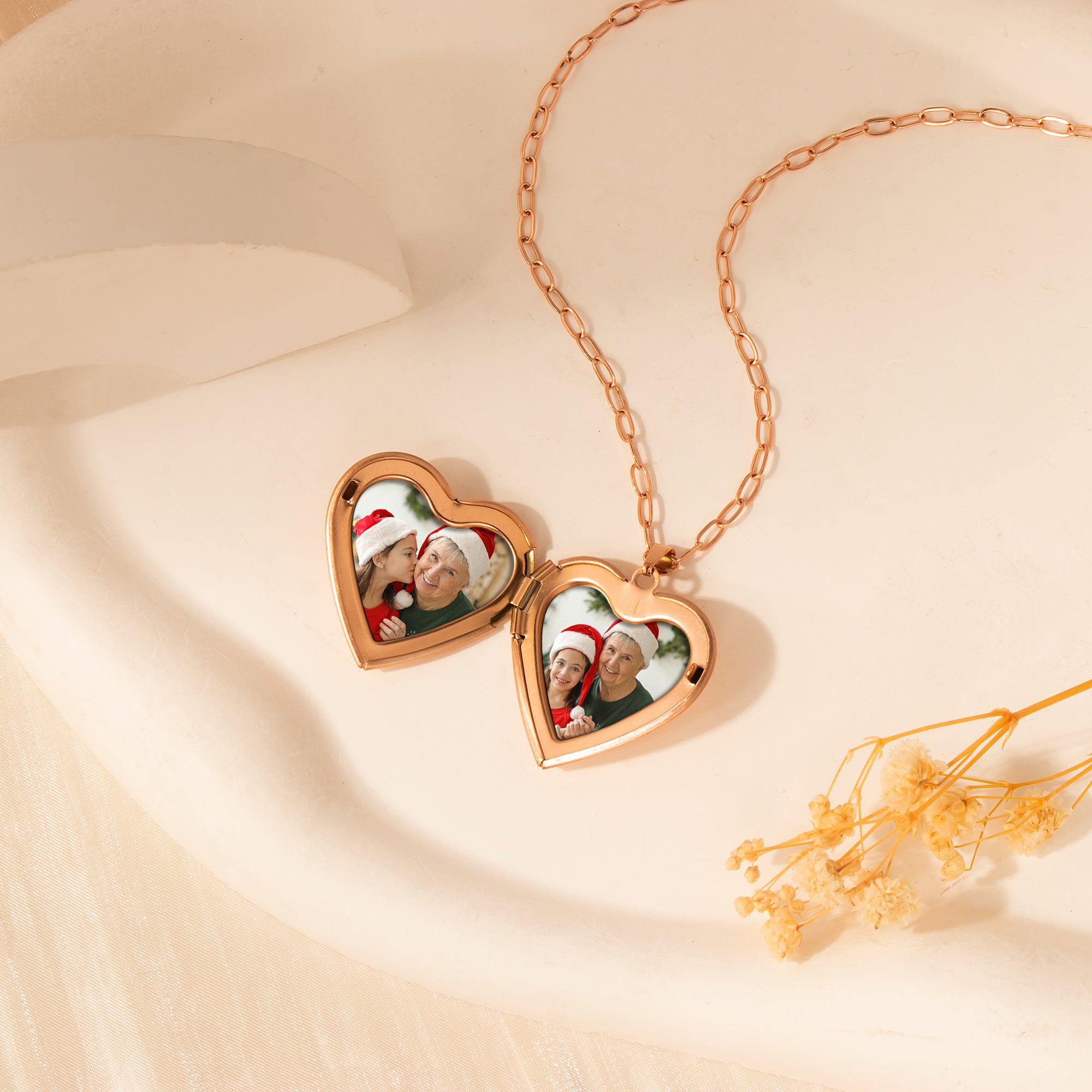 Rose Photo Heart Locket Necklace