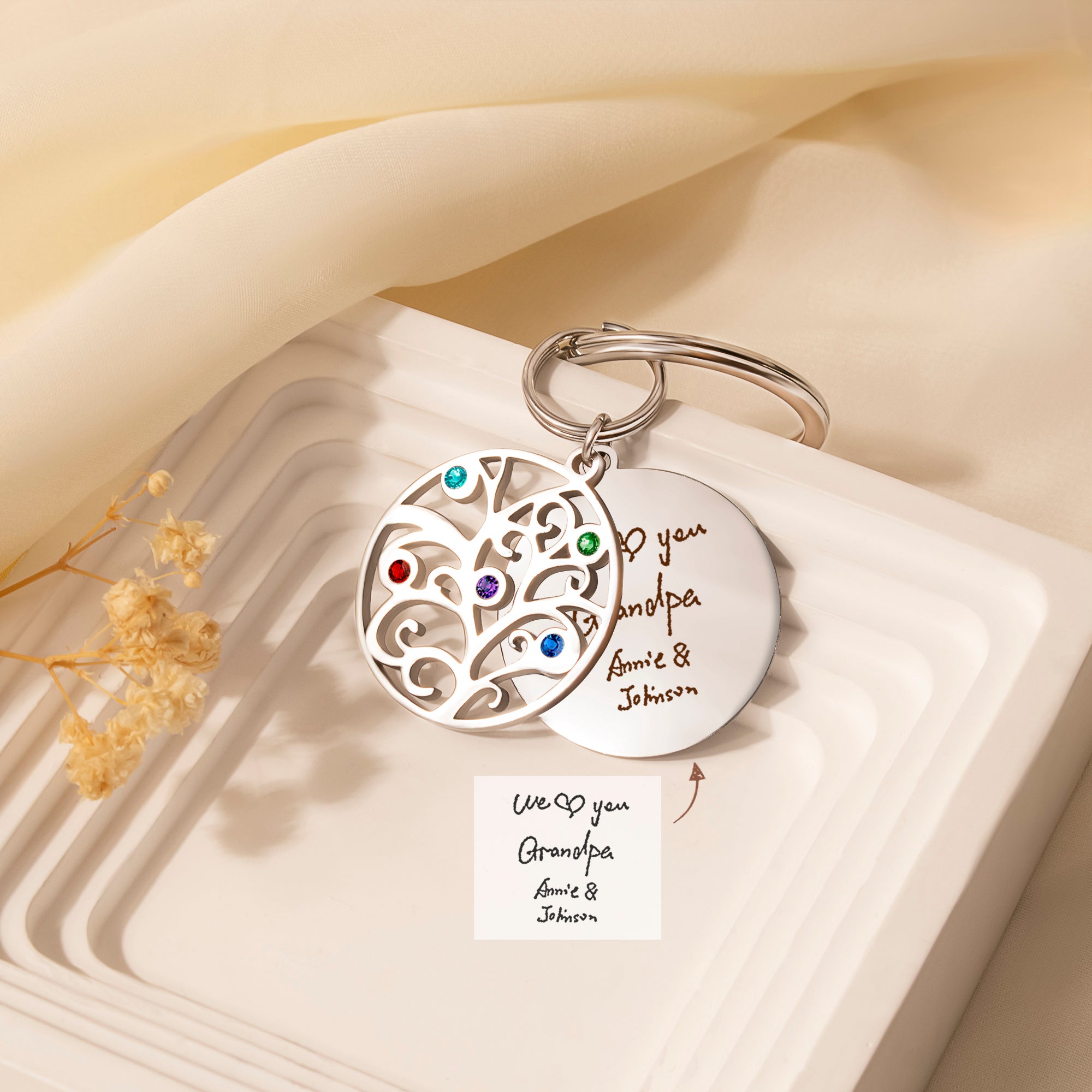 Handwriting Birthstone Tree of Life Necklace