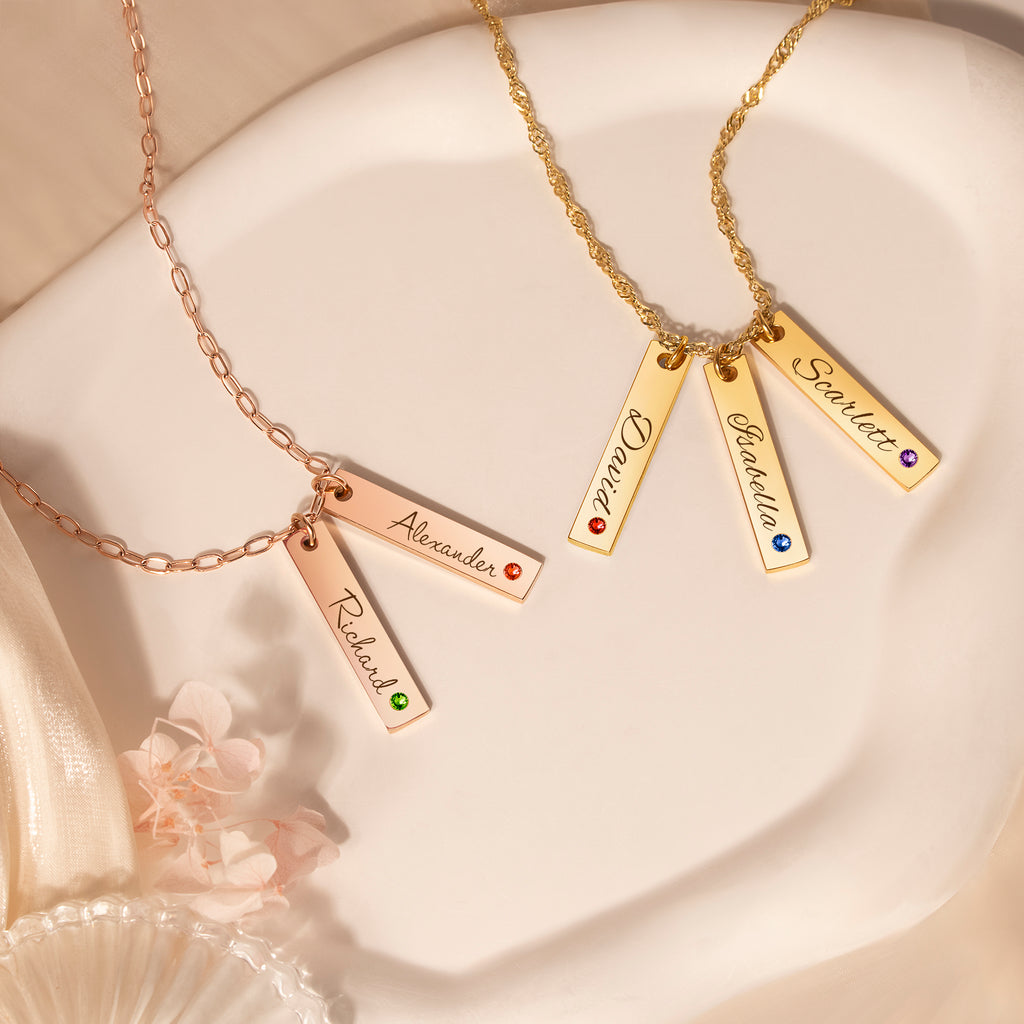 Custom Vertical Bar Birthstone Necklace