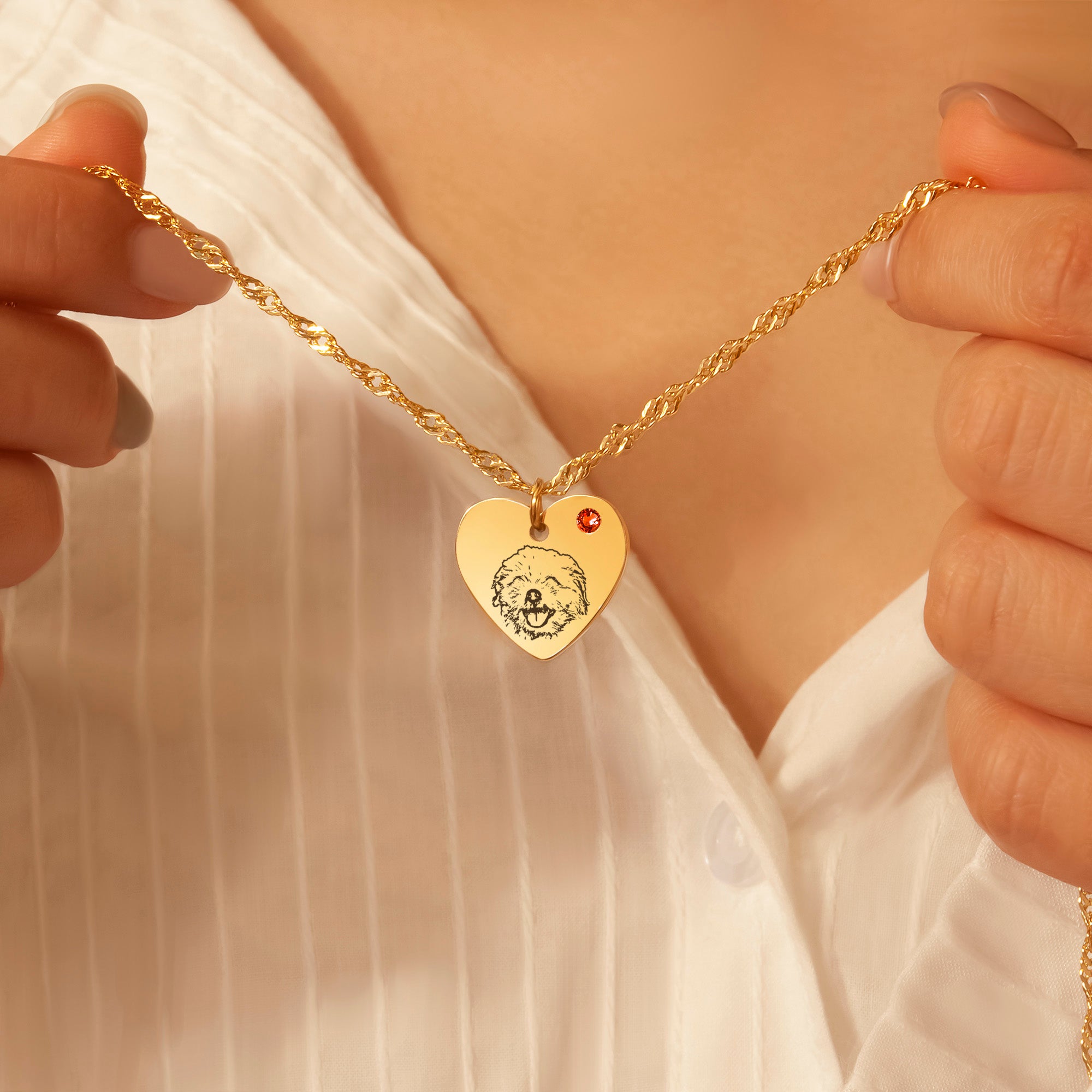 Pet Portrait Birthstone Heart Necklace