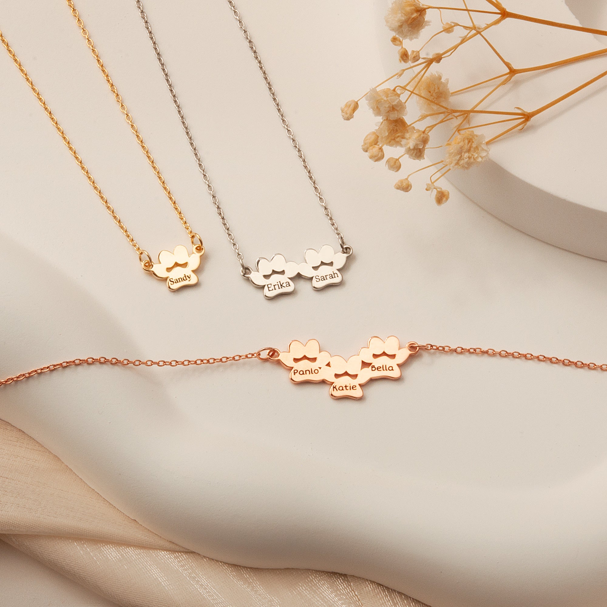 Horizontal Paw Print Name Necklace