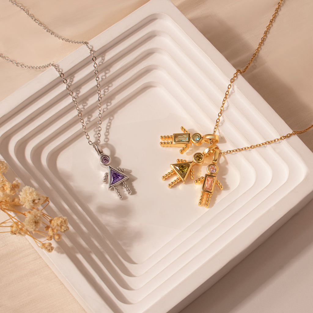 Birthstone Custom Boy and Girl Charms Necklaces