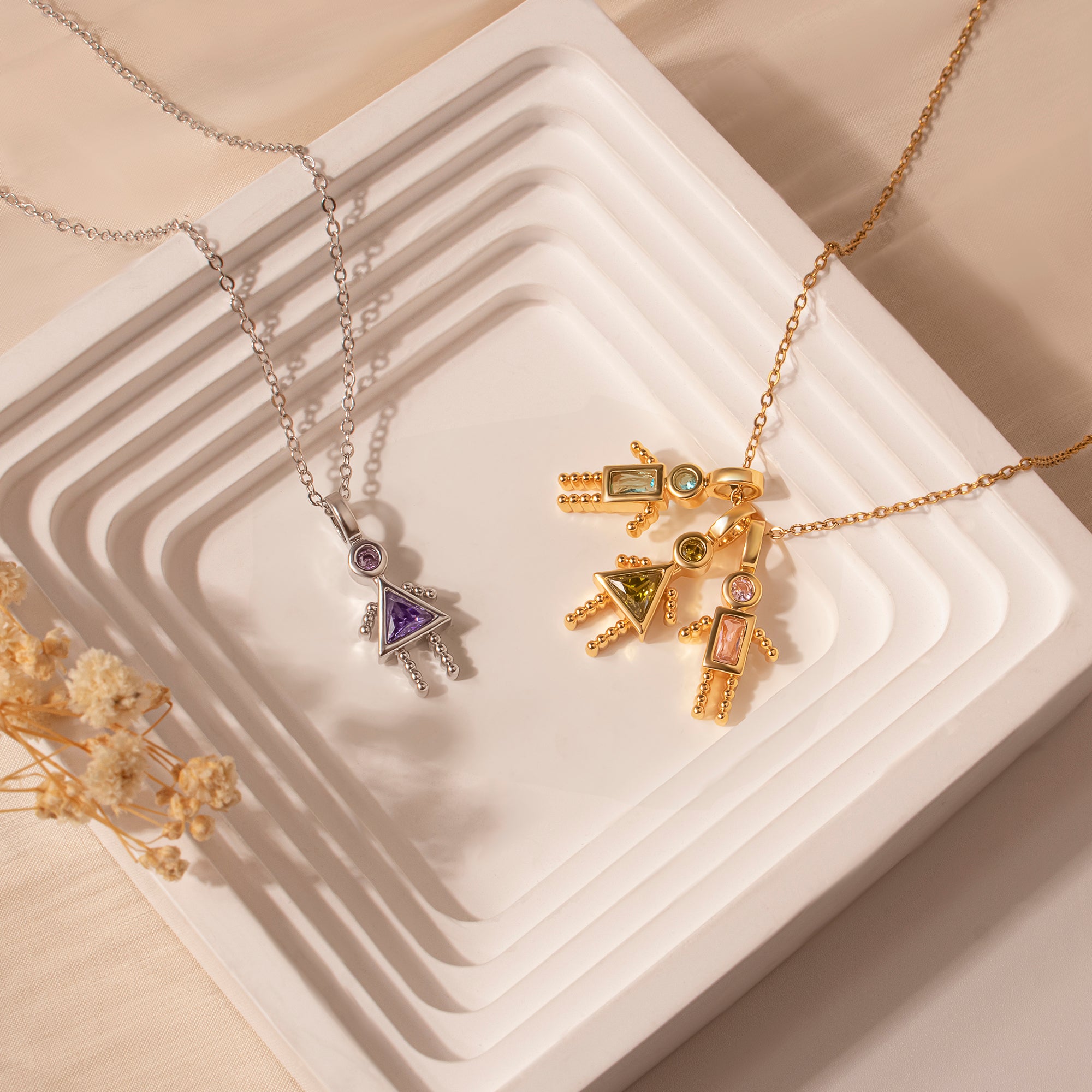 Birthstone Custom Boy and Girl Charms Necklaces