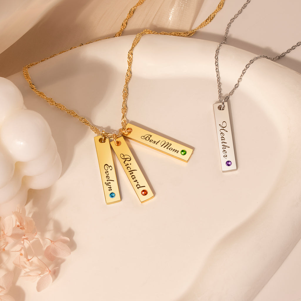 Custom Vertical Bar Birthstone Necklace